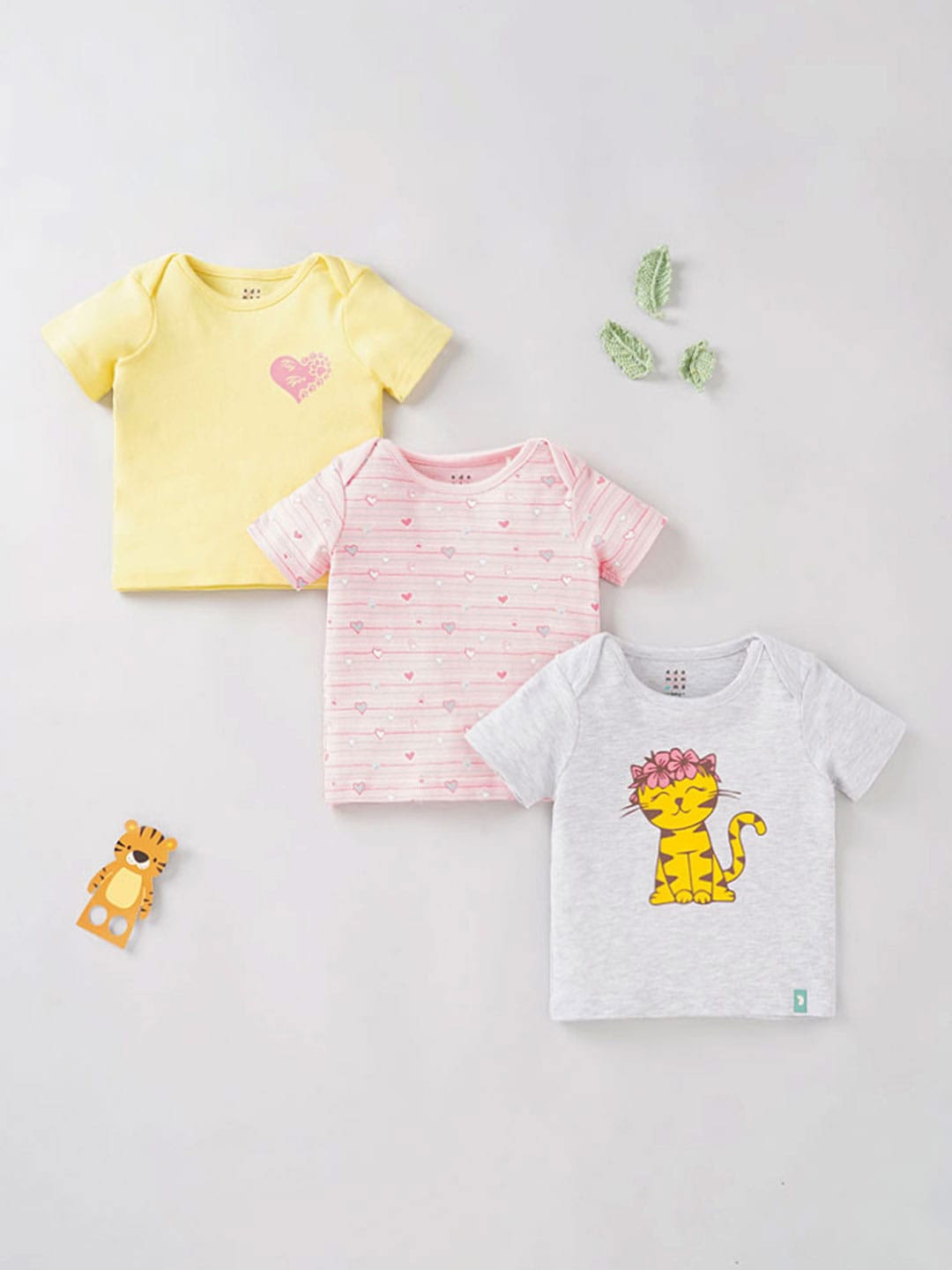 

Ed-a-Mamma Baby Infant Girls Pack Of 3 Graphic Printed Cotton T-shirt, Yellow