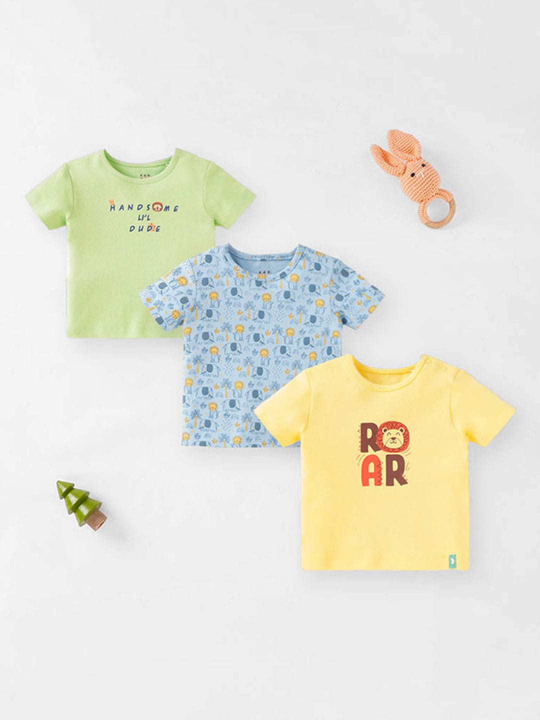 

Ed-a-Mamma Baby Infant Boys Pack Of 3 Graphic Printed Pure Cotton T-shirt, Blue