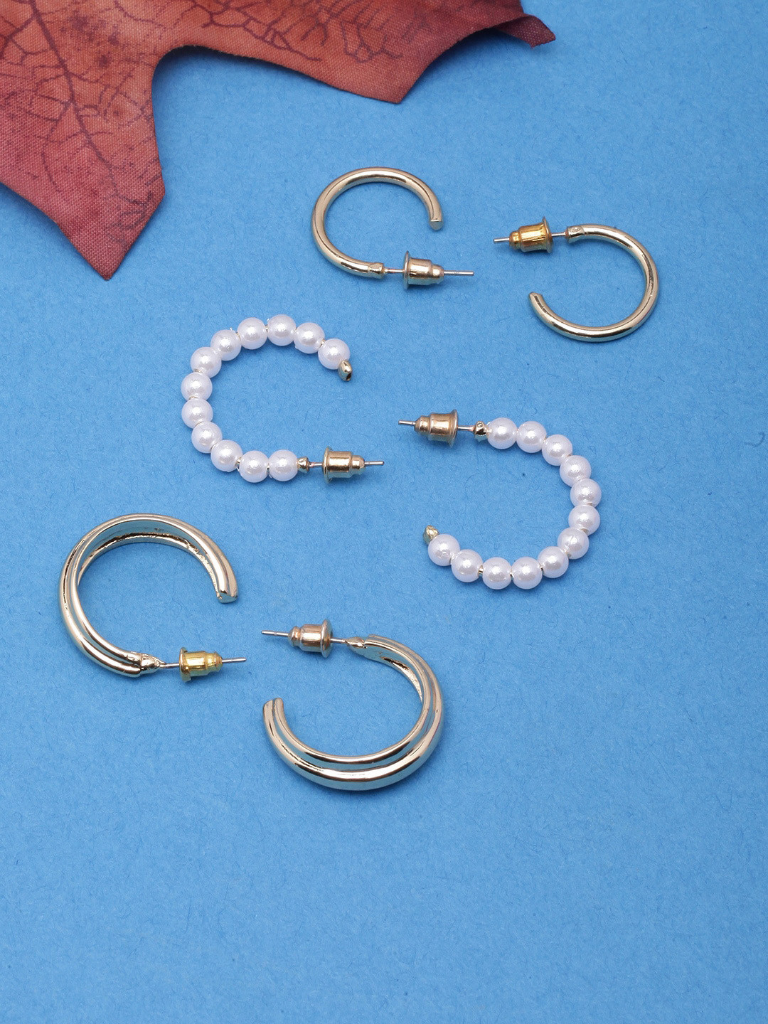 

DIVA WALK Set Of 3 Gold-Plated Contemporary Half Hoop Earrings