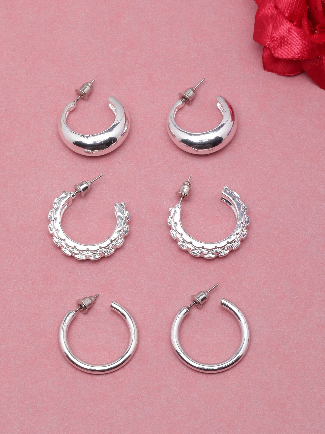 

DIVA WALK Set Of 3 Silver-Plated Contemporary Half Hoop Earrings
