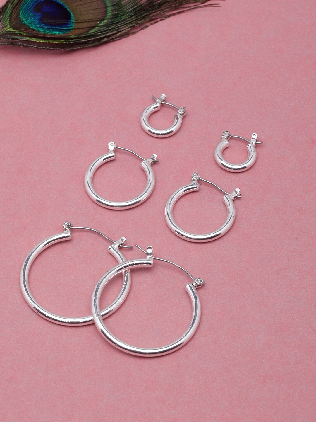 

DIVA WALK Set Of 3 Silver-Plated Contemporary Circular Hoop Earrings
