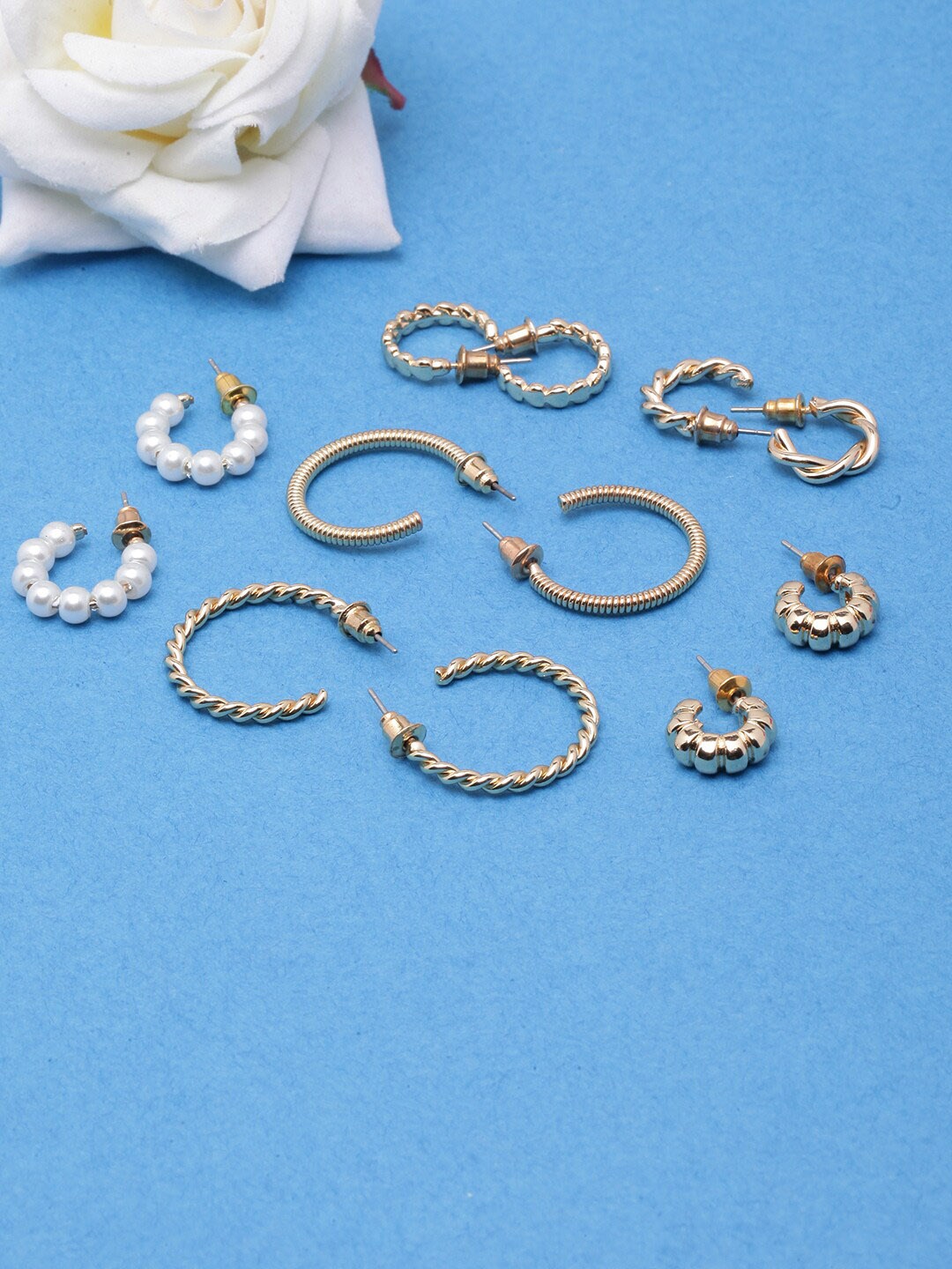 

DIVA WALK Set Of 6 Gold-Plated Circular Half Hoop Earrings