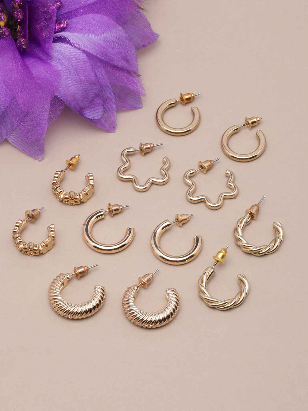 

DIVA WALK Set Of 6 Gold-Plated Circular Half Hoop Earrings