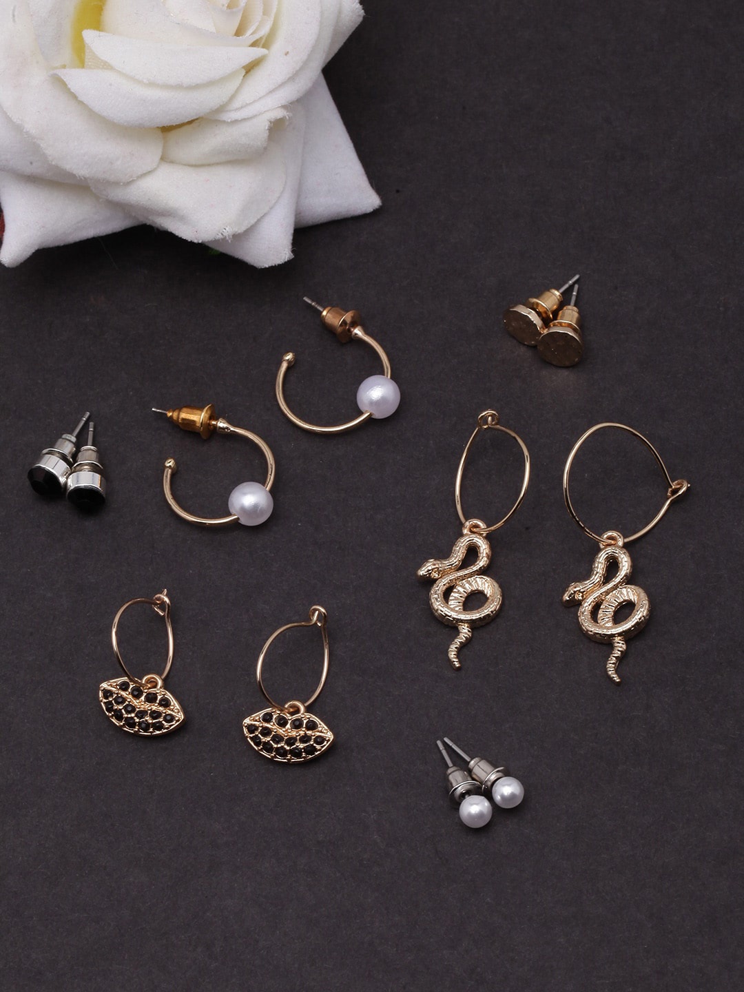 

DIVA WALK Set Of 6 Silver-Plated Circular Hoop Earrings, Gold