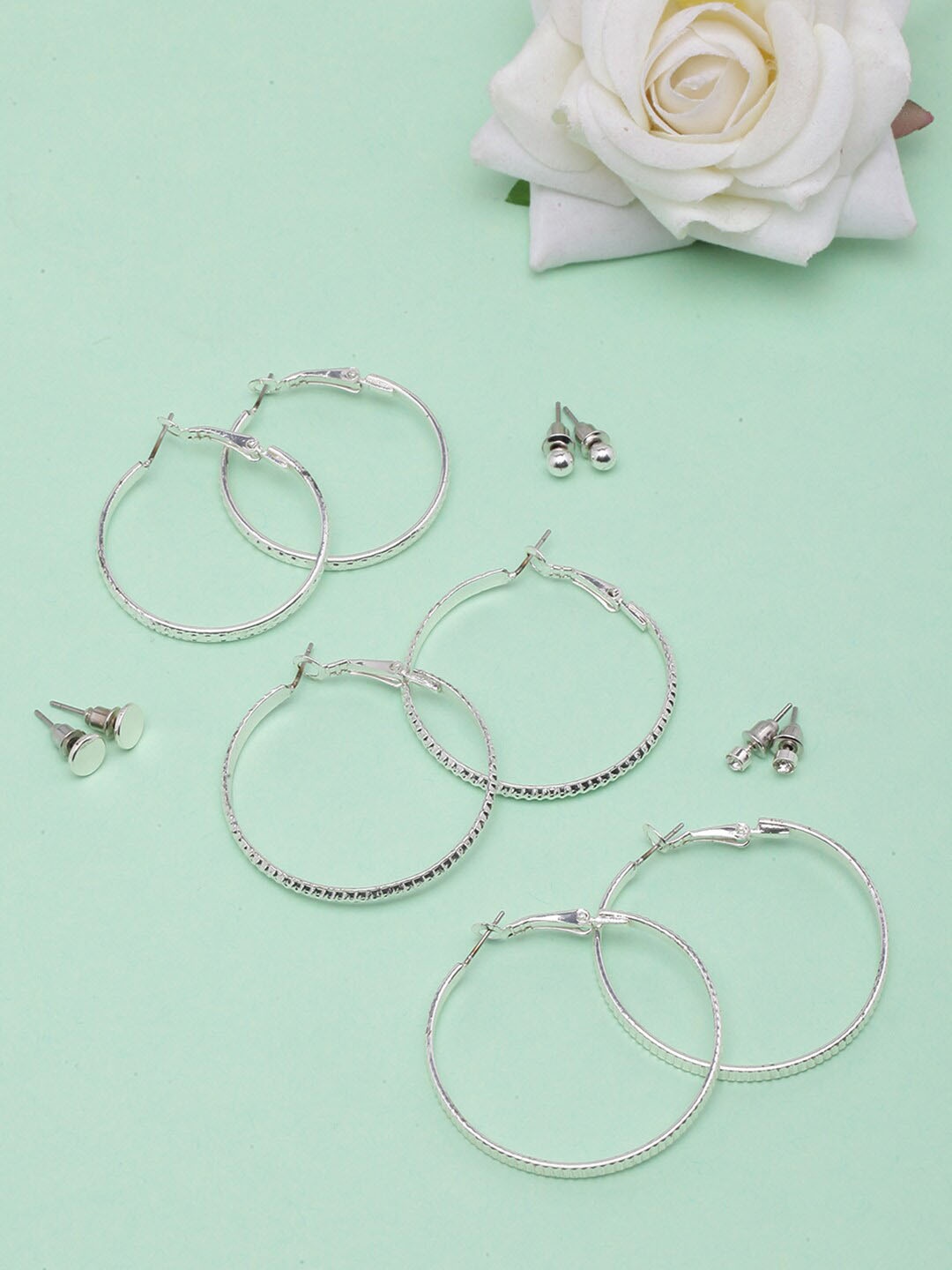 

DIVA WALK Set Of 6 Silver-Plated Studs & Hoop Earrings