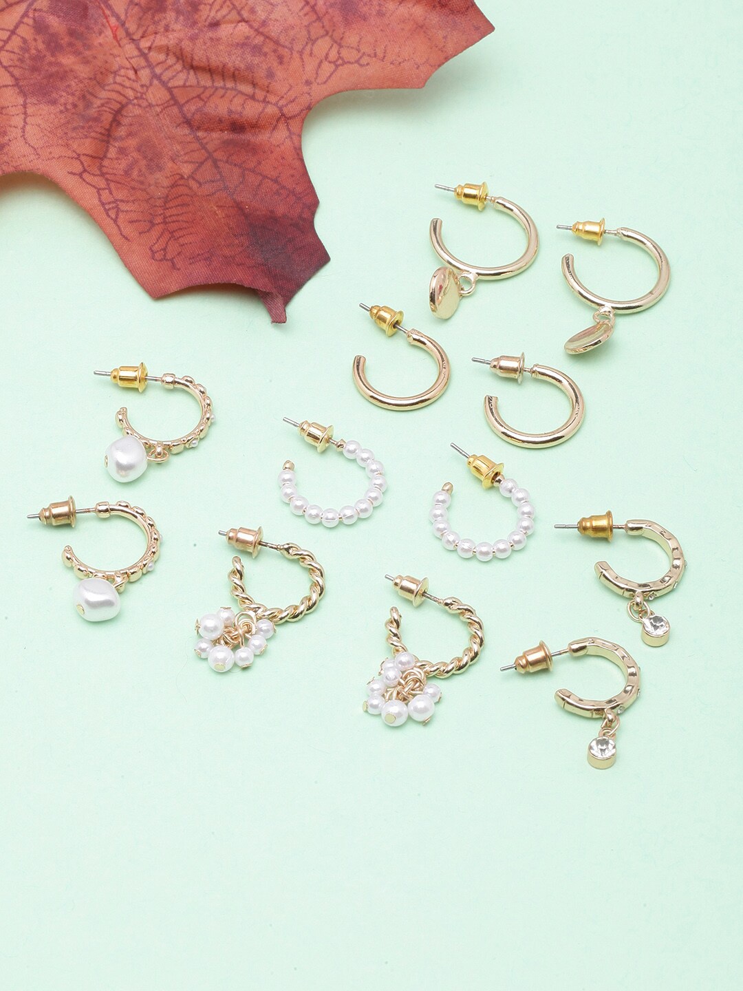 

DIVA WALK Set Of 6 Gold-Plated Circular Drop Earrings