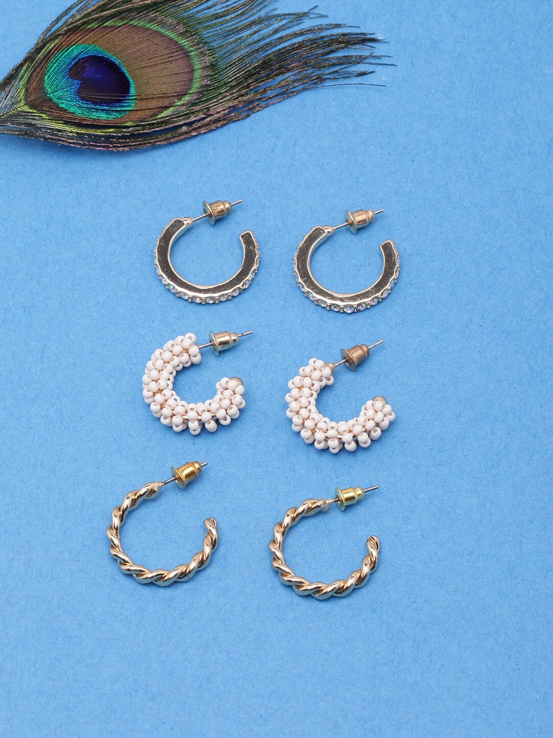 

DIVA WALK Set Of 3 Gold-Plated Contemporary Half Hoop Earrings