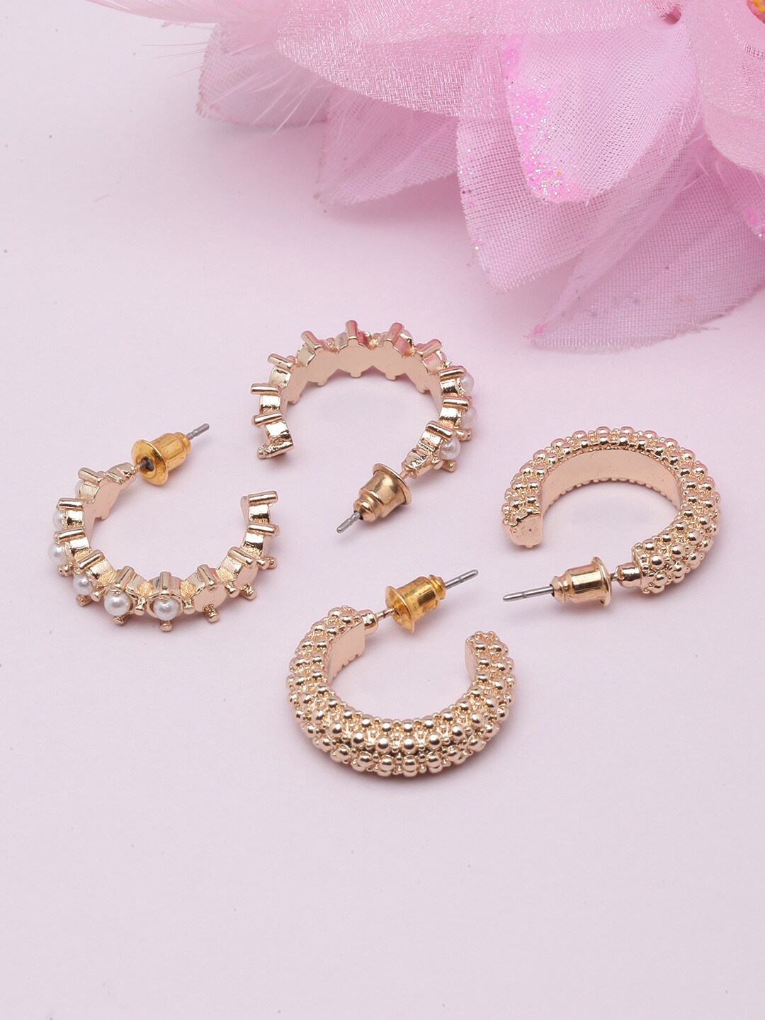 

DIVA WALK Set Of 2 Gold-Plated Contemporary Half Hoop Earrings, White