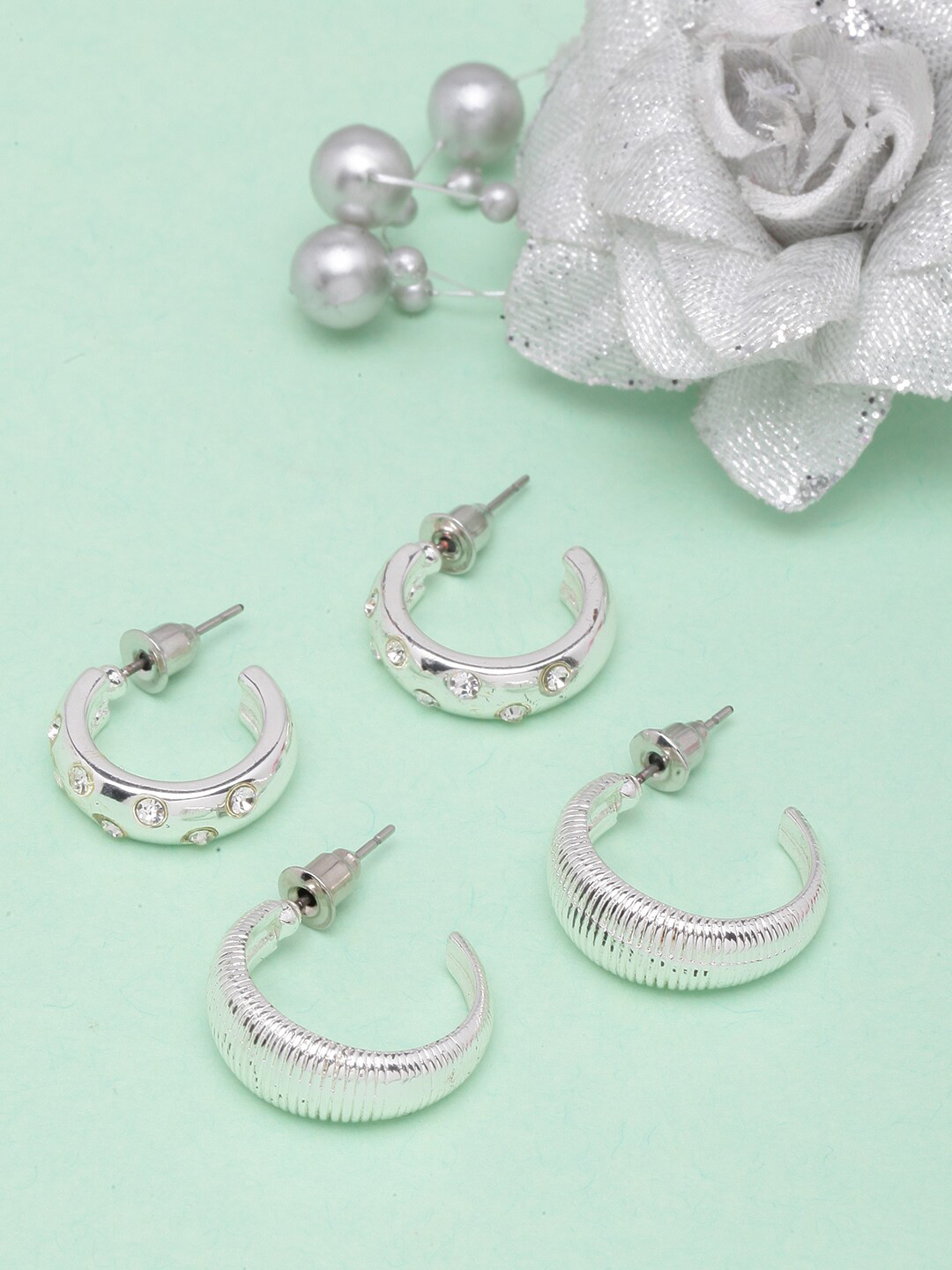

DIVA WALK Set Of 2 Silver-Plated Circular Half Hoop Earrings