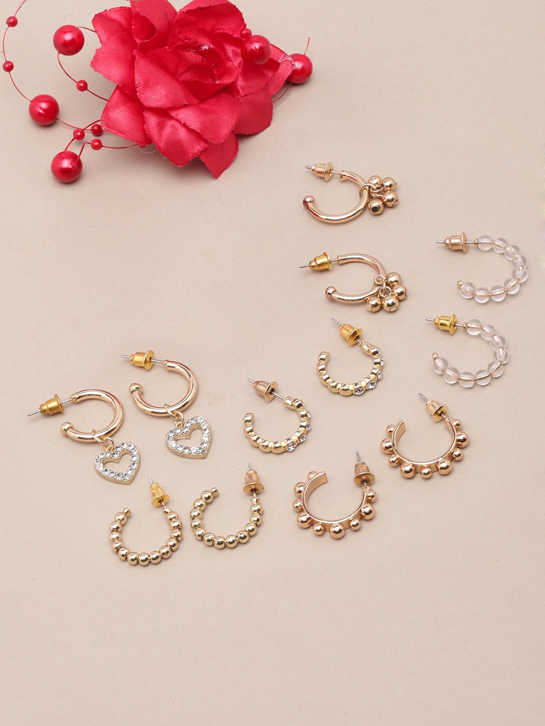 

DIVA WALK Set Of 6 Rose Gold-Plated Circular Studs Earrings