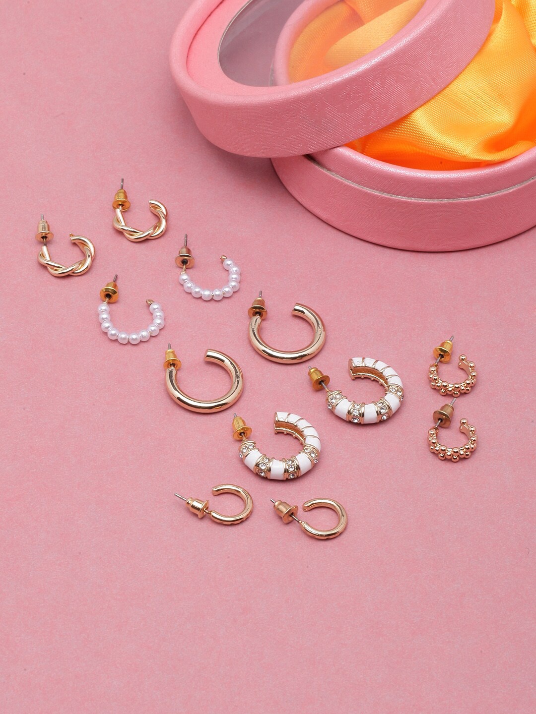 

DIVA WALK Set Of 6 Gold-Plated Circular Half Hoop Earrings