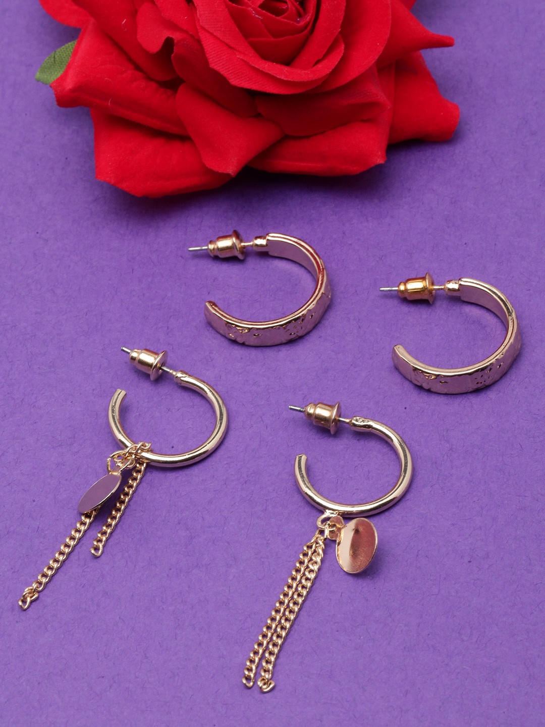 

DIVA WALK Set Of 2 Gold-Plated Circular Half Hoop Earrings