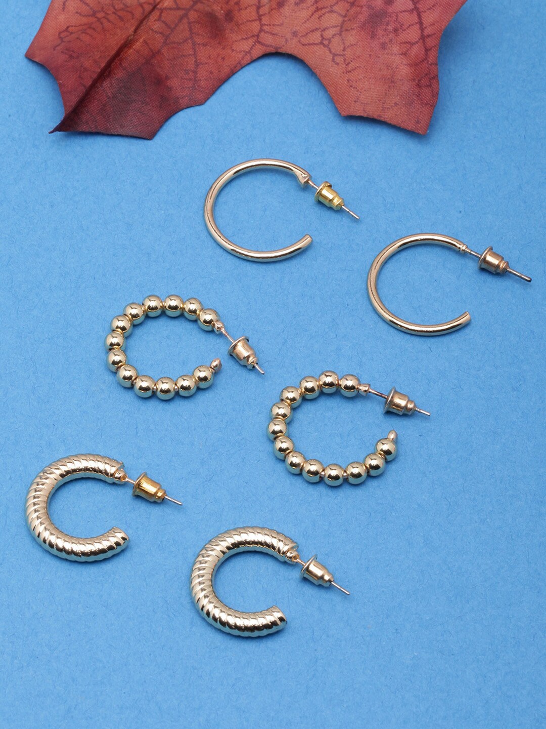

DIVA WALK Set Of 3 Gold-Plated Circular Half Hoop Earrings
