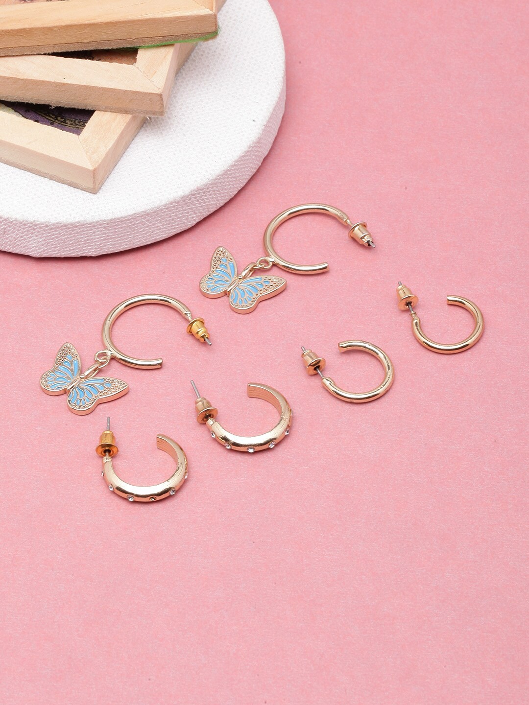 

DIVA WALK Set Of 3 Gold-Plated Contemporary Half Hoop Earrings