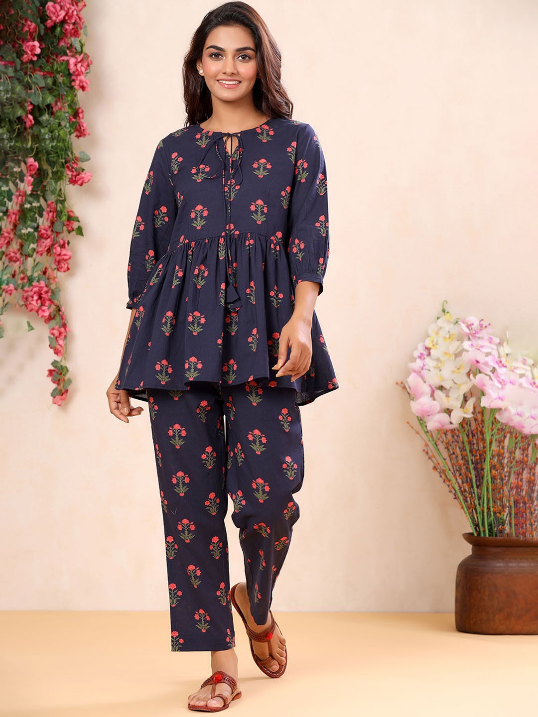 

mirari Printed Pure Cotton Tunic with Trousers, Blue