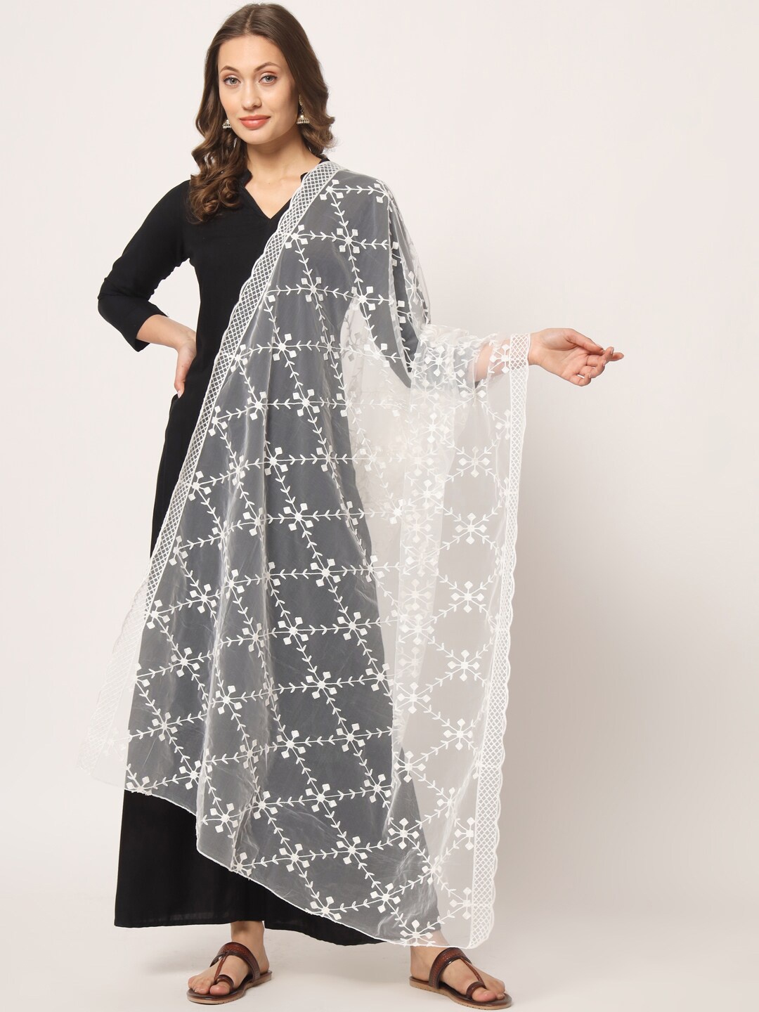 

Zamour Embroidered Net Dupatta, White