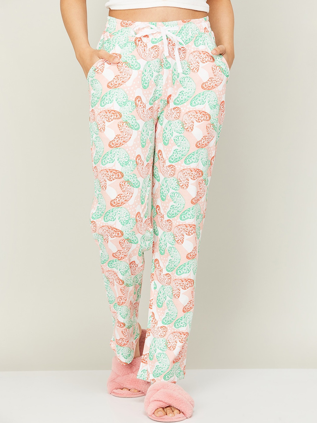 

Ginger by Lifestyle Women Printed Mid-Rise Cotton Lounge Pants, White