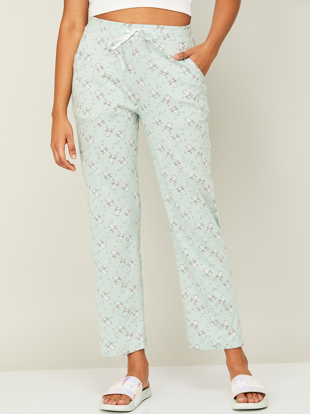 

Ginger by Lifestyle Women Printed Mid-Rise Cotton Lounge Pants, Green