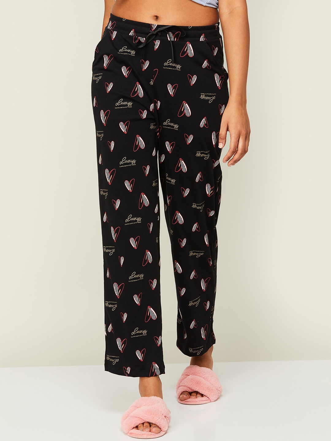 

Ginger by Lifestyle Women Printed Mid-Rise Cotton Lounge Pants, Black