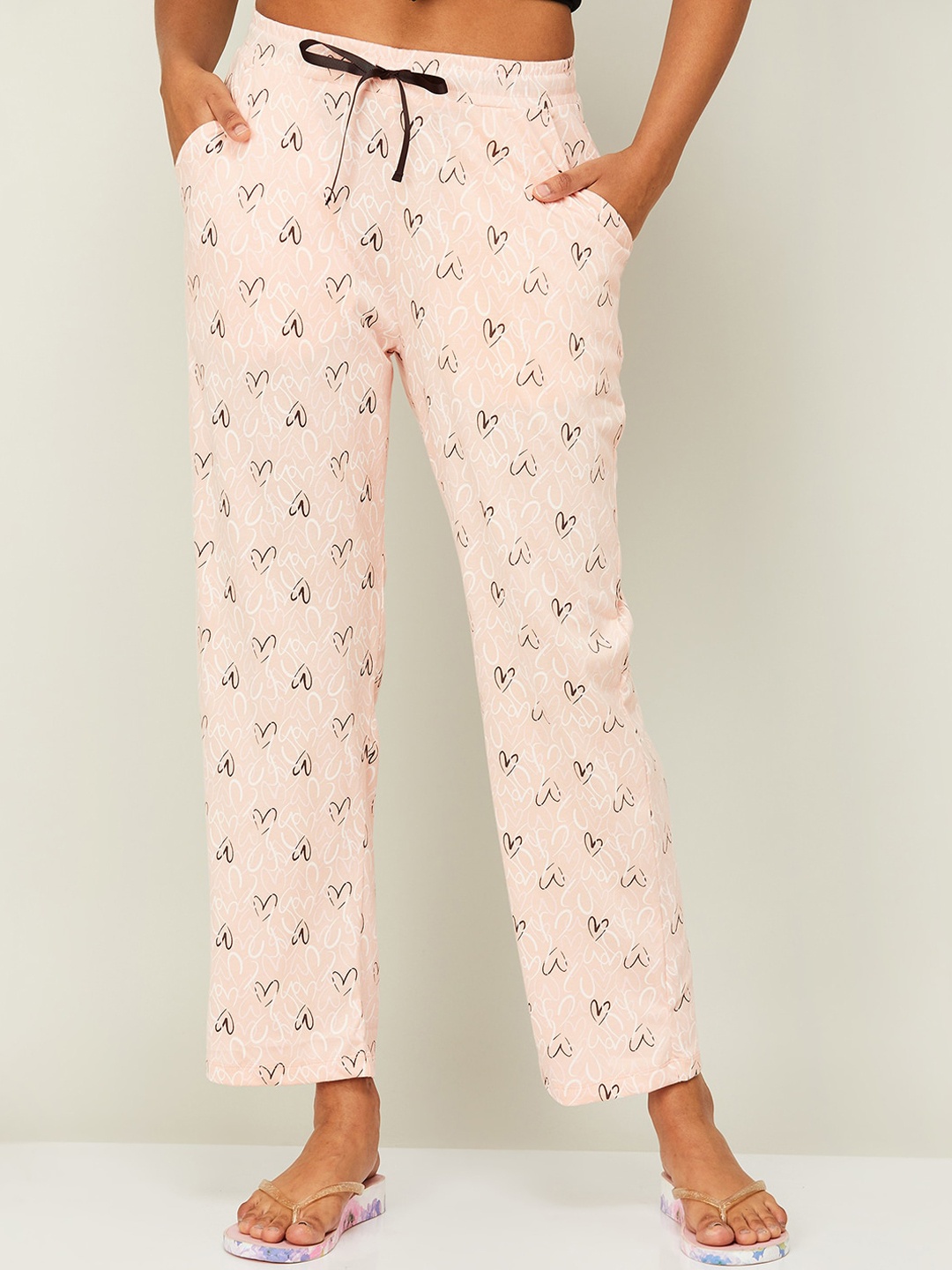 

Ginger by Lifestyle Women Printed Mid-Rise Cotton Lounge Pants, Peach