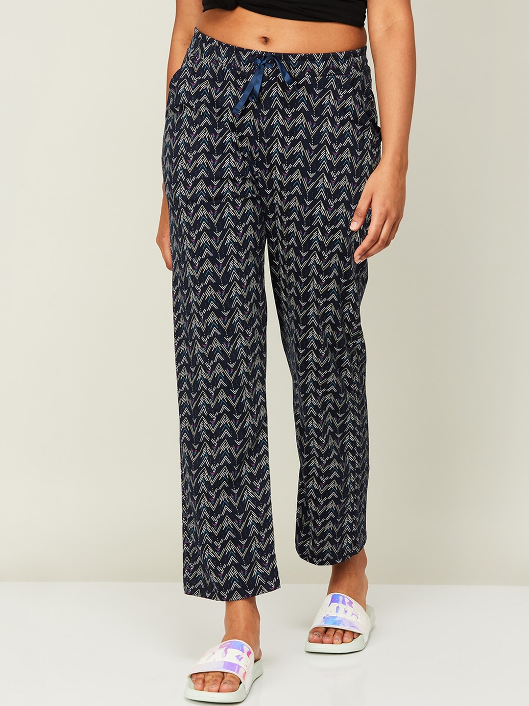 

Ginger by Lifestyle Women Printed Mid-Rise Cotton Lounge Pants, Blue