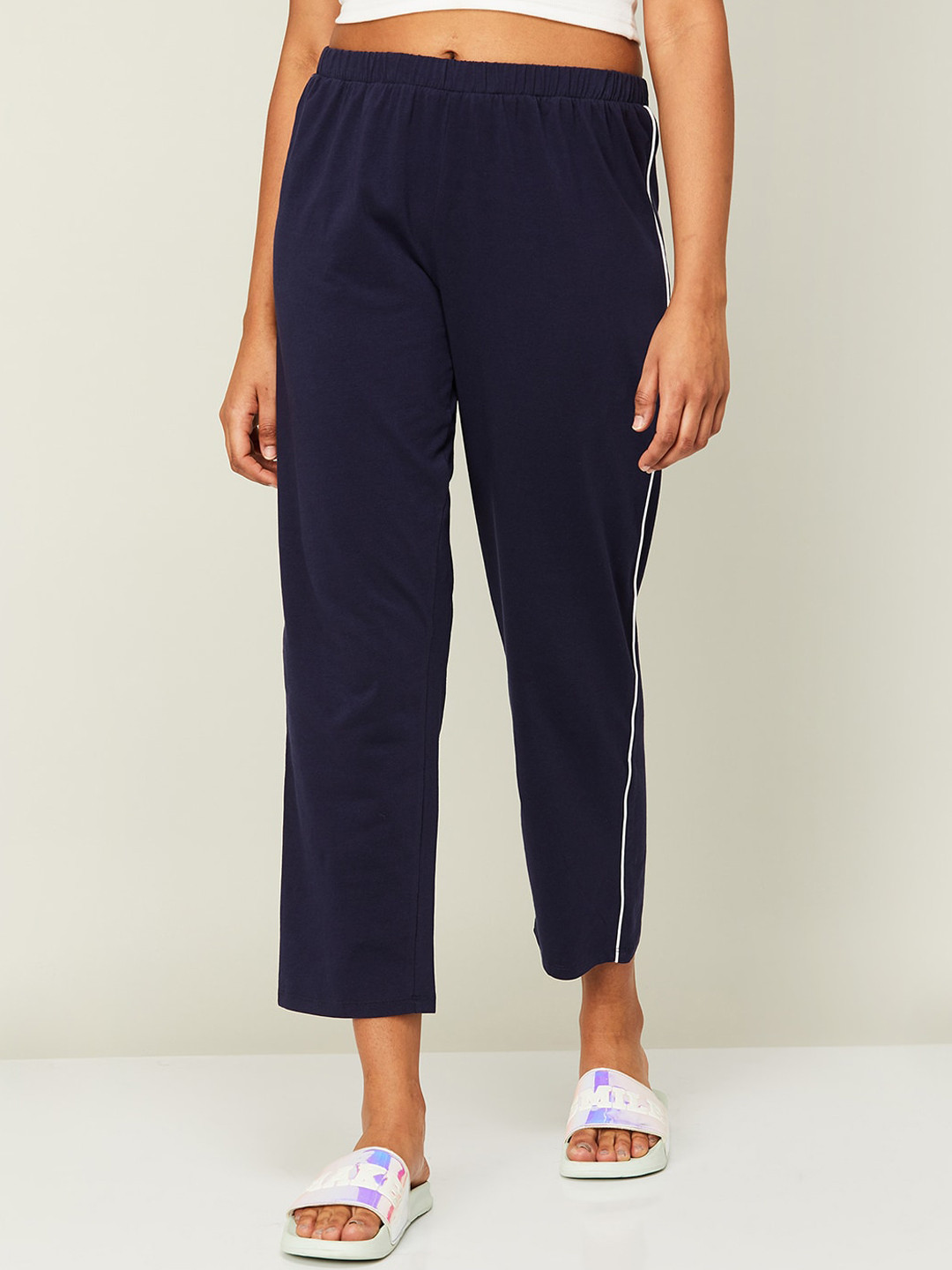 

Ginger by Lifestyle Solid Cotton Cropped Lounge Pants, Navy blue