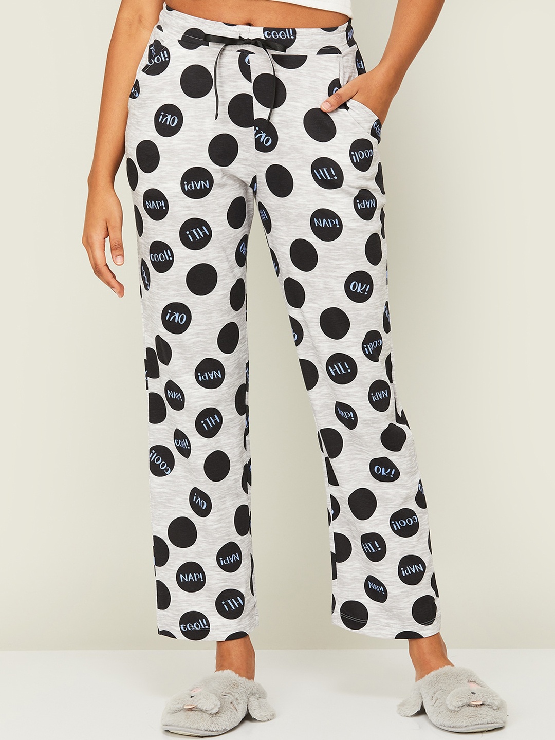 

Ginger by Lifestyle Women Printed Mid-Rise Cotton Lounge Pants, Grey