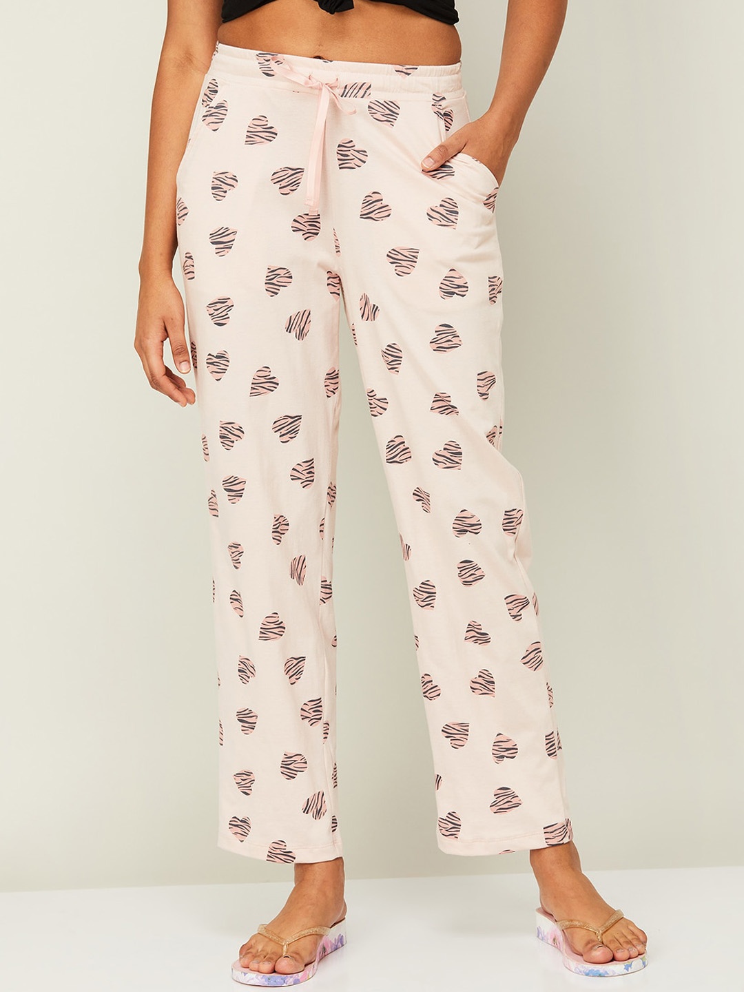 

Ginger by Lifestyle Women Printed Mid-Rise Cotton Lounge Pants, Pink