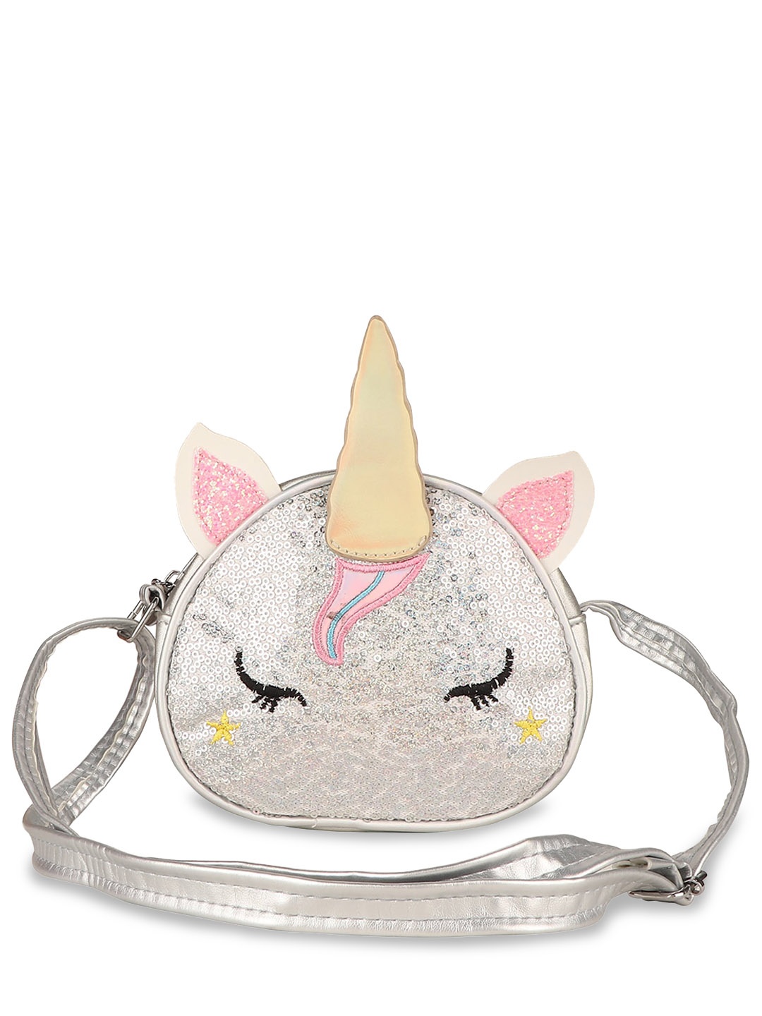 

Asthetika Kids Girls Embellished Structured Sling Bag, Silver
