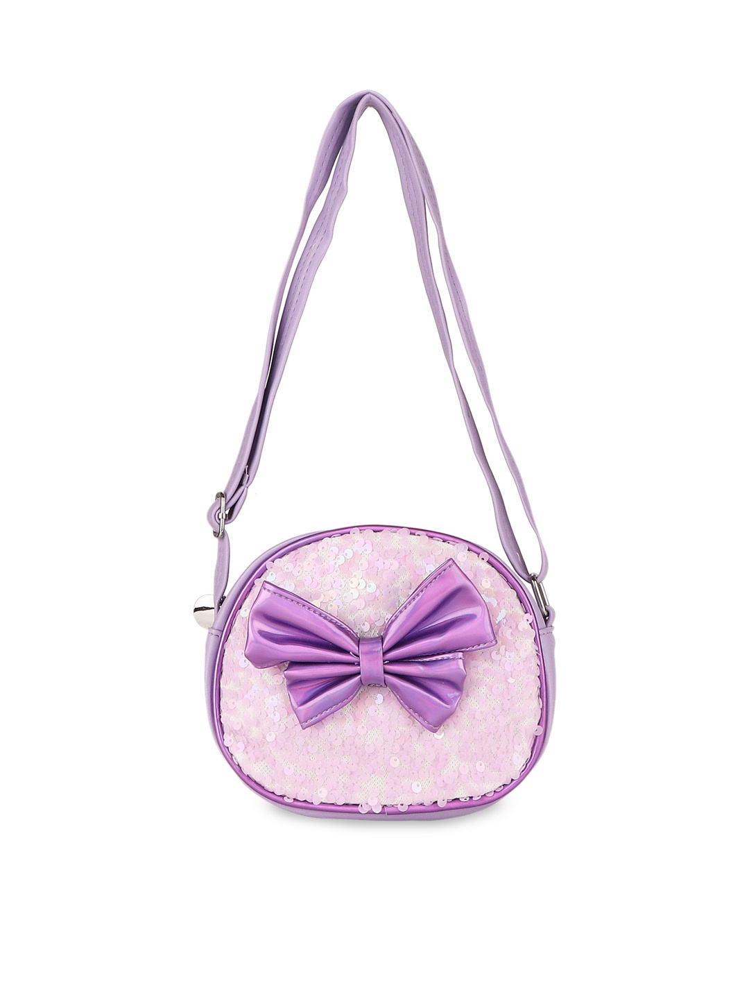 

Asthetika Kids Purple Printed PU Half Moon Shoulder Bag with Bow Detail