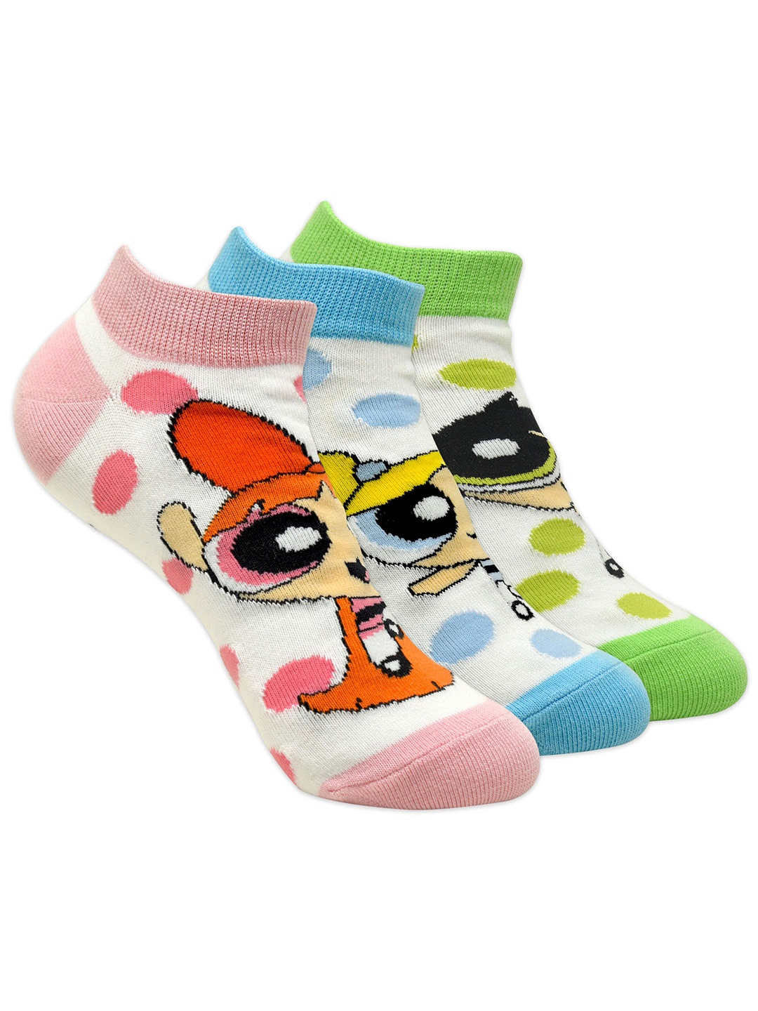 

Balenzia Women Pack Of 3 Cotton Powerpuff Girls Patterned Ankle Length Socks, Pink