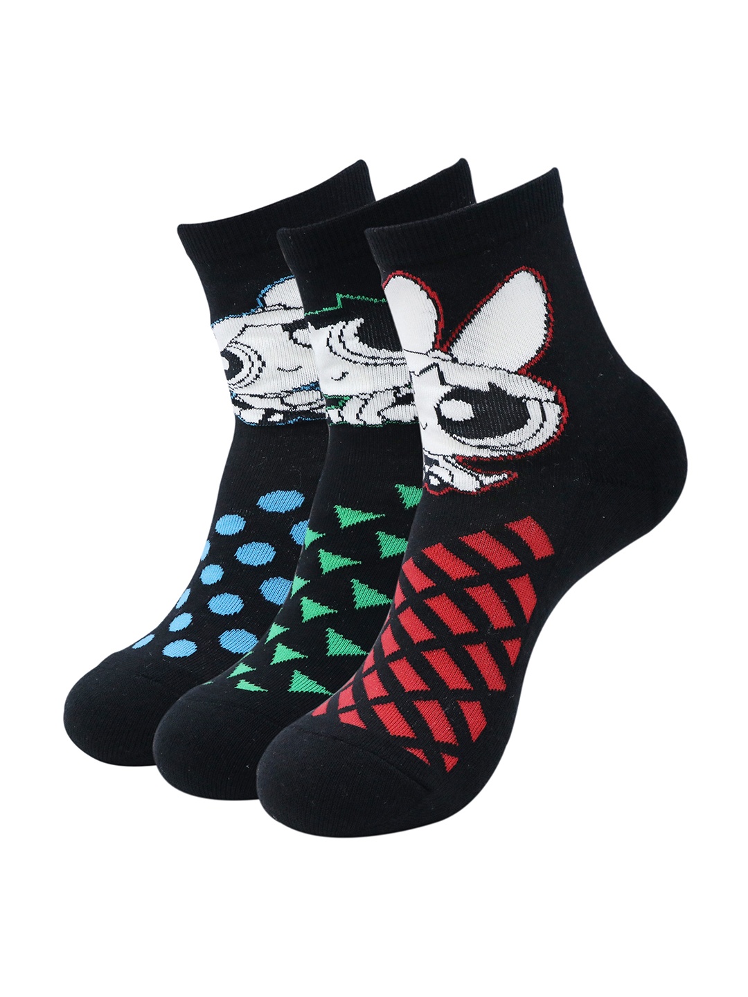 

Balenzia Women Pack of 3 Patterned Pure Cotton Crew Socks, Black