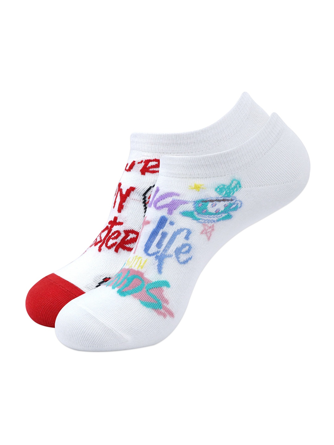 

Balenzia Women Pack O f 2 Patterned Anti-Microbial Low Cut Ankle Socks, White