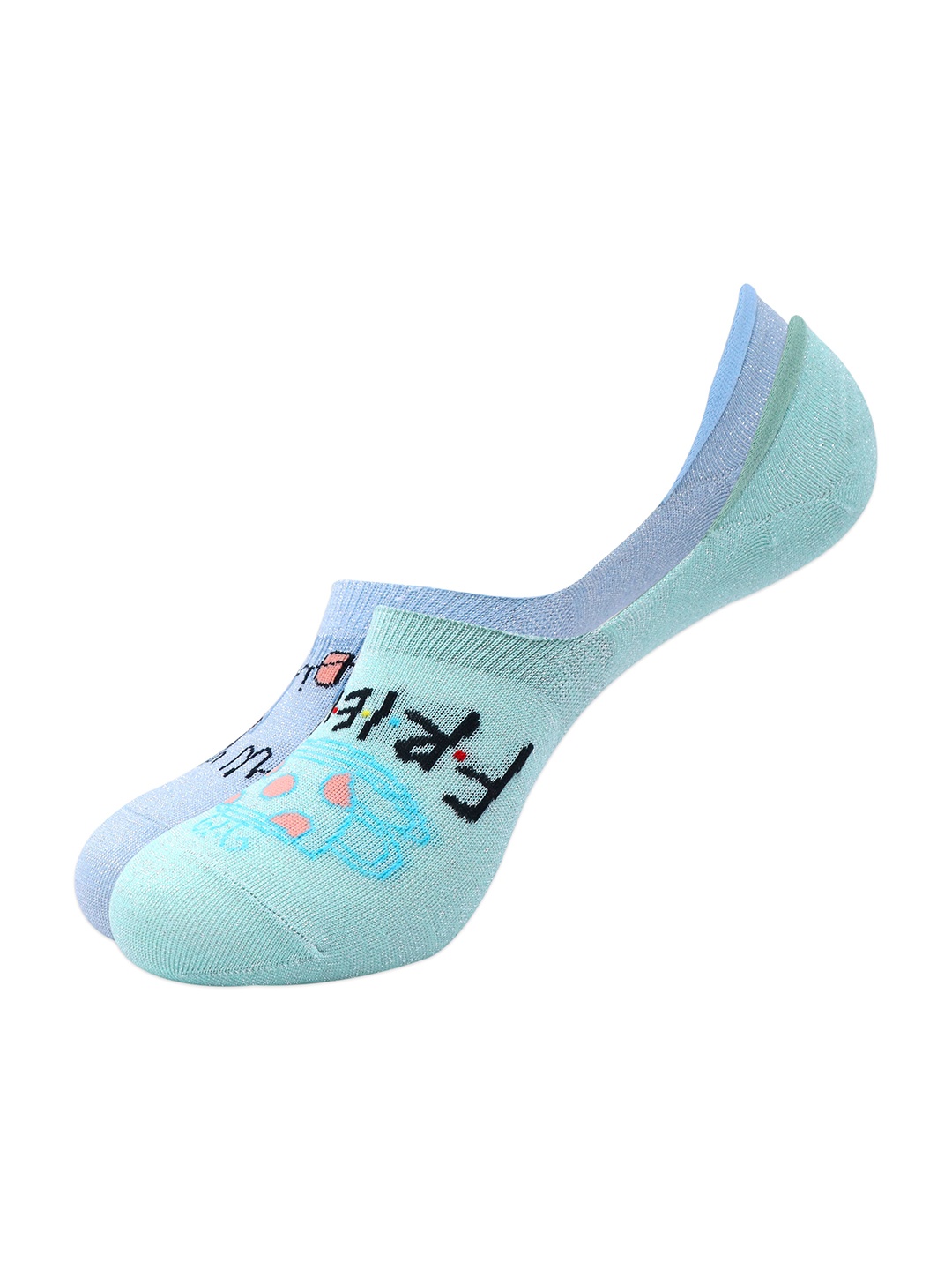 

Balenzia Women Pack Of 2 Cotton Friends Patterned Shoe Liner Socks, Blue