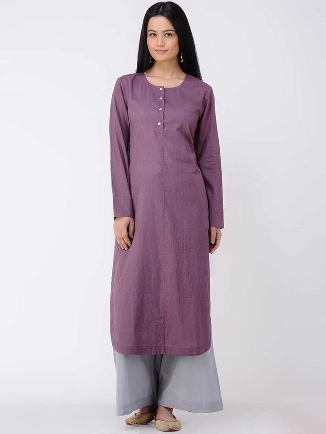 

SMRITI GUPTA Round Neck Straight Cotton Pathani Kurta, Mauve