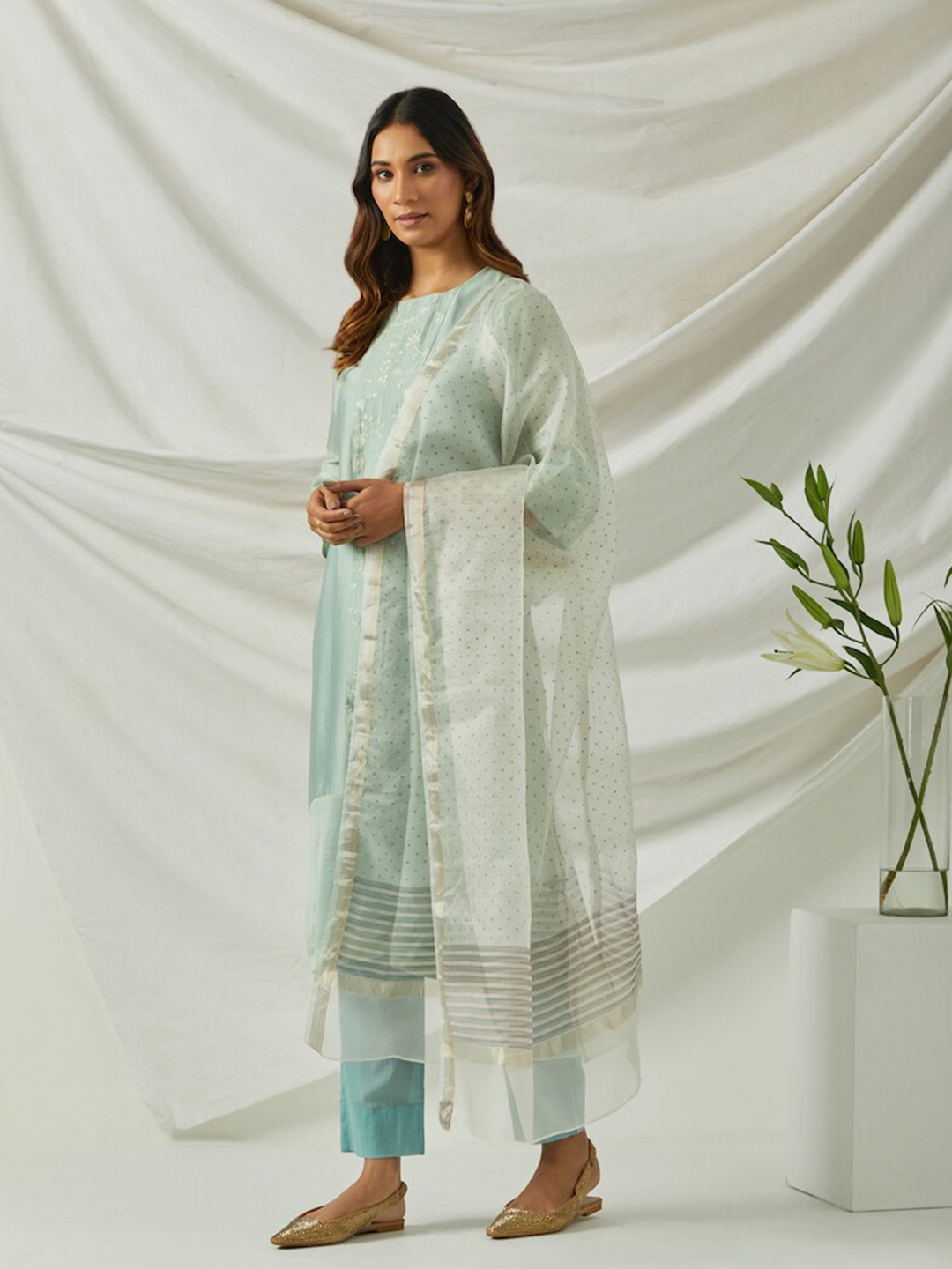 

SMRITI GUPTA Organza Block Print Dupatta, Off white