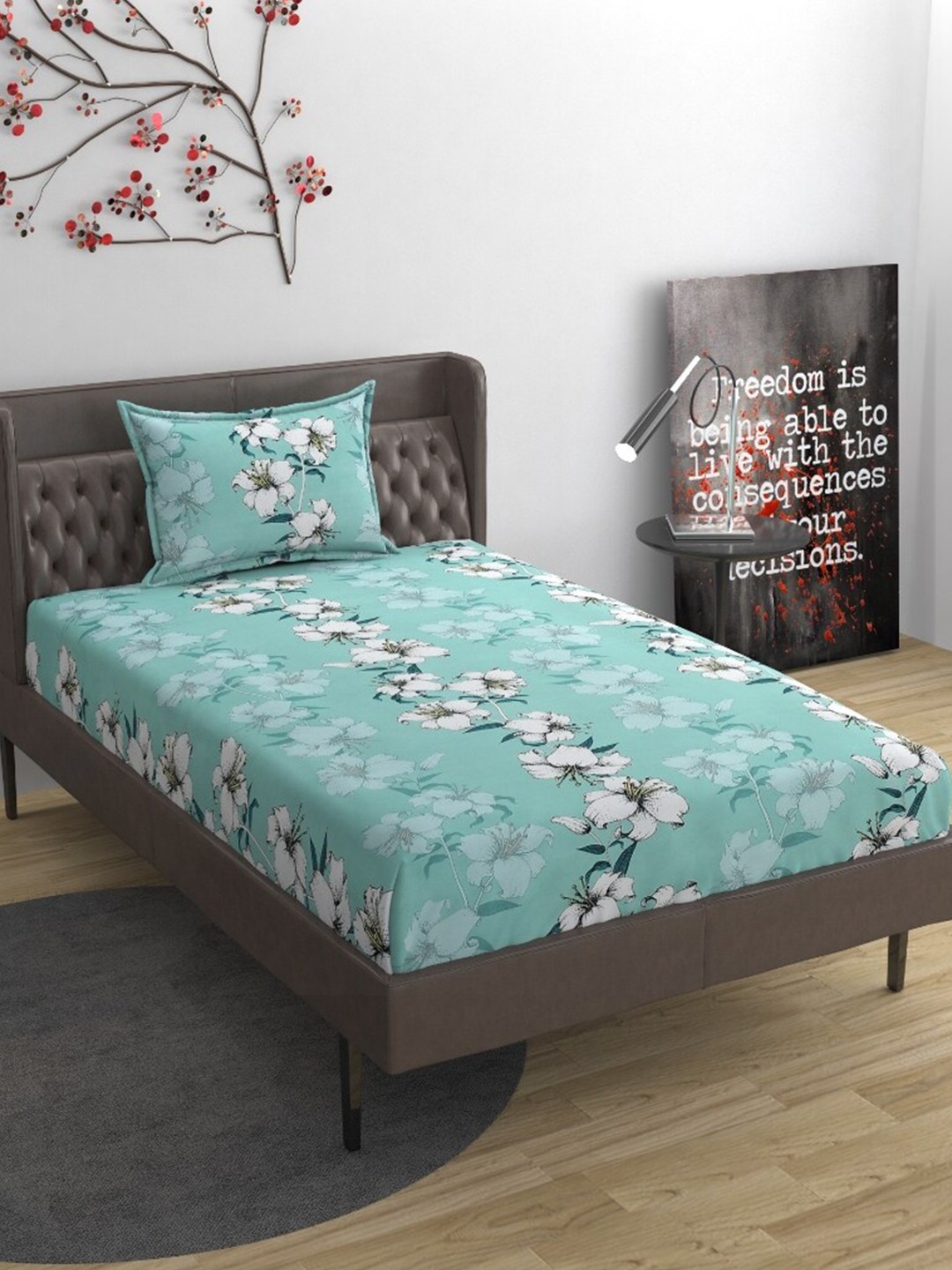 

Molly & Michel Blue & White Floral 210 TC Single Bedsheet With 1 Pillow Cover