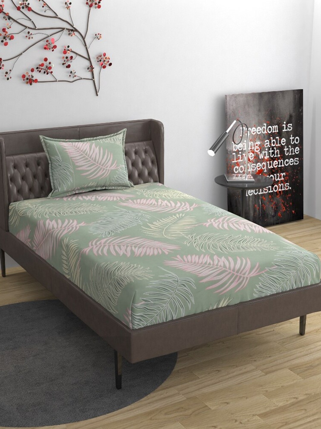 

Molly & Michel Green & Pink Printed 210 TC Single Bedsheet With 1 Pillow Cover