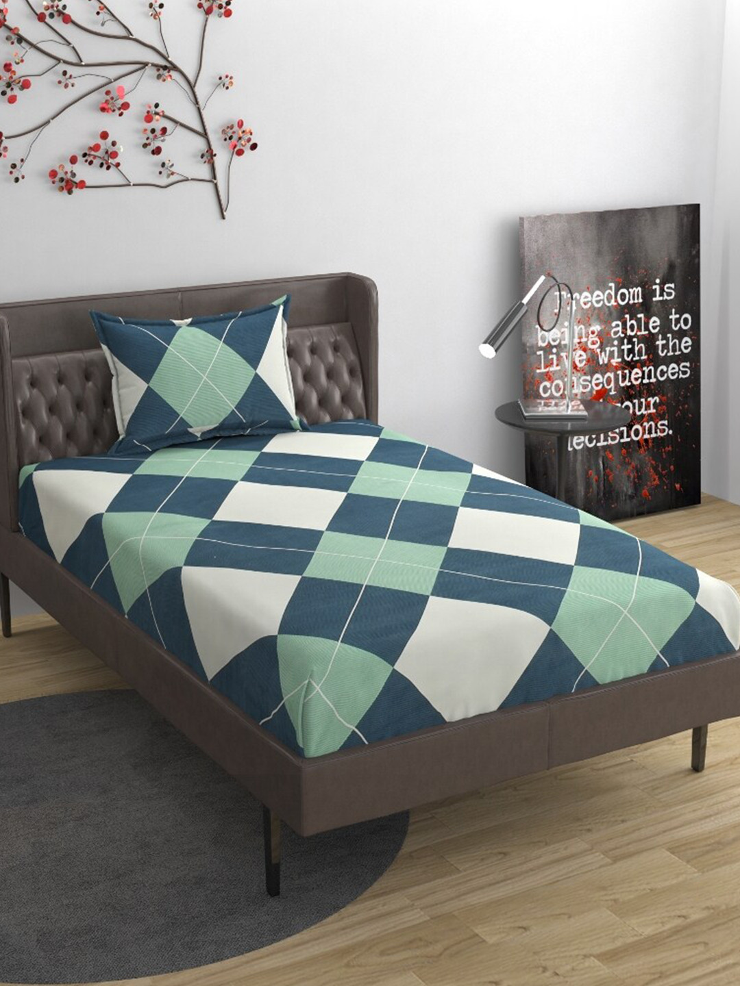 

Molly & Michel Green & White Geometric Printed 210 TC Single Bedsheet With 1 Pillow Cover