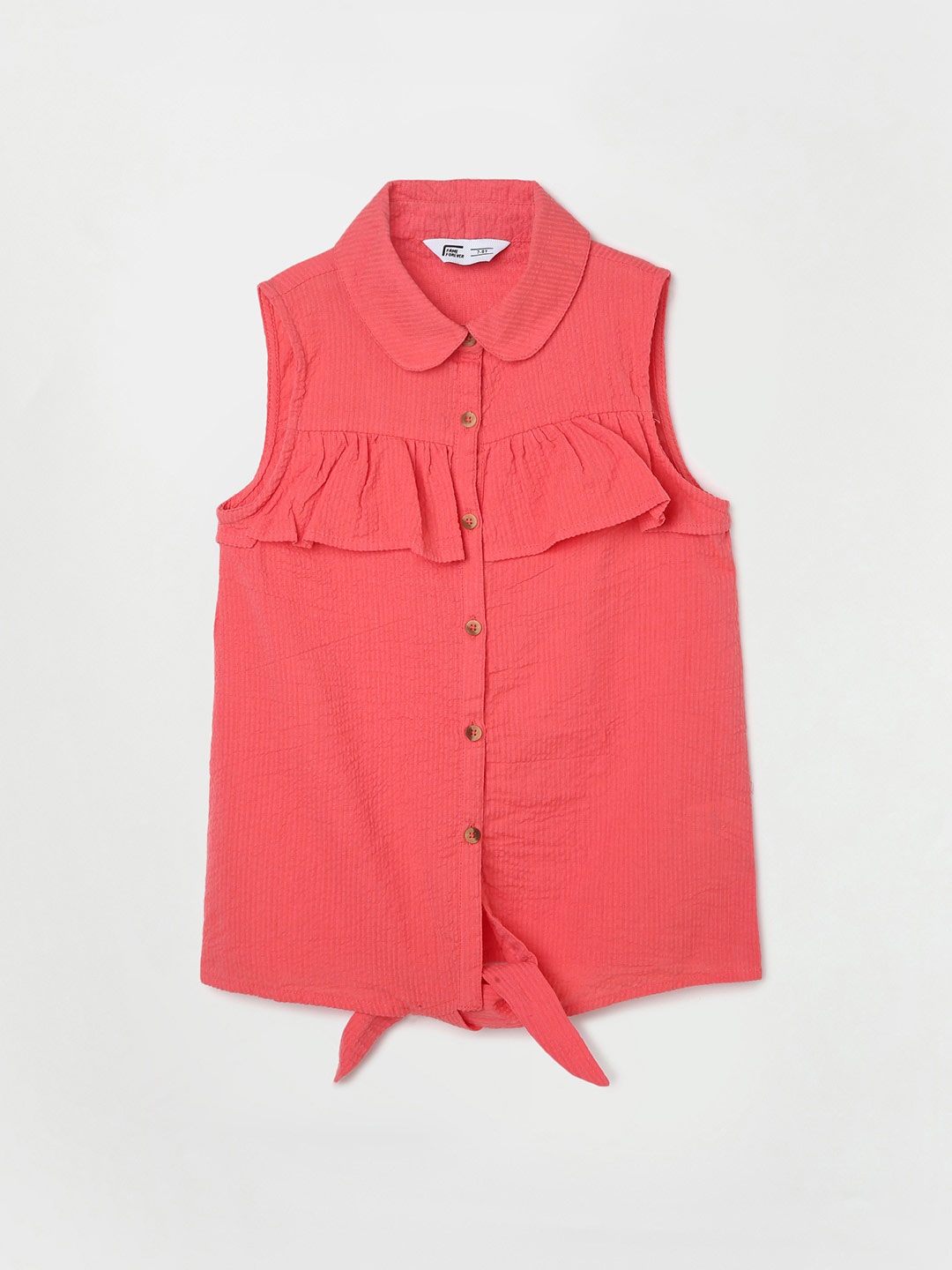 

Fame Forever by Lifestyle Waist Tie-Up Sleeveless Ruffles Cotton Shirt Style Top, Coral