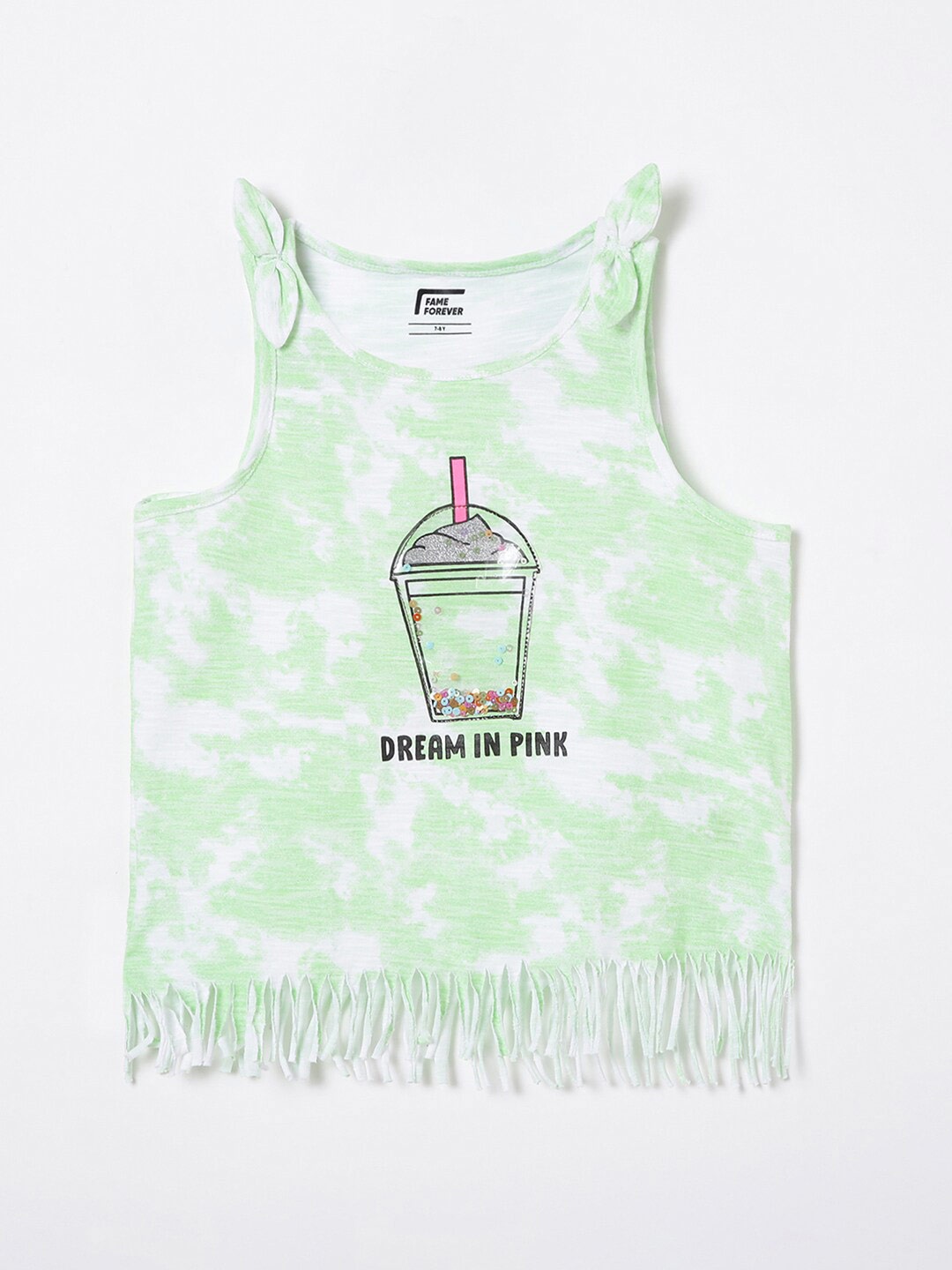 

Fame Forever by Lifestyle Girls Printed Fringed Layered Cotton Tank Top, Green
