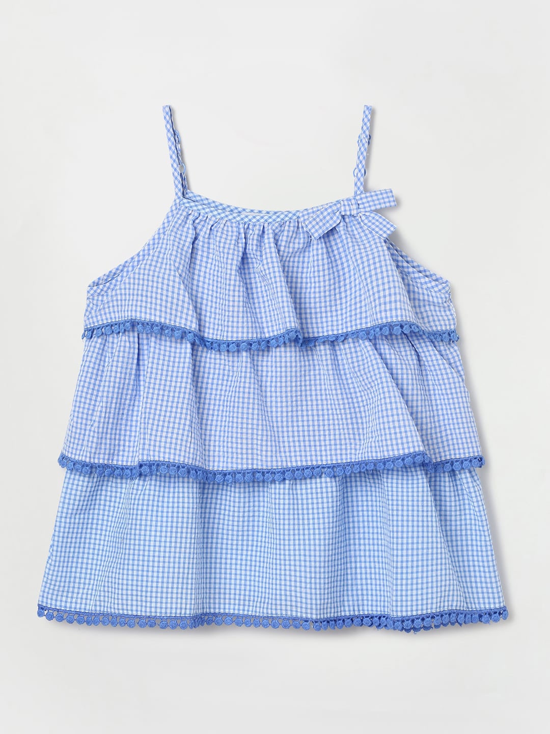 

Fame Forever by Lifestyle Checked Tie-Up Detail Layered Top, Blue