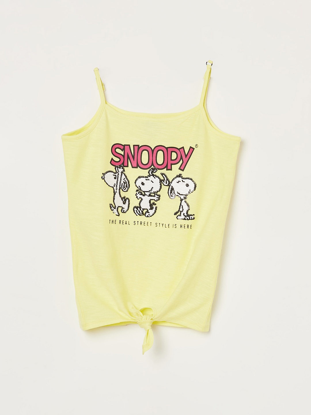 

Fame Forever by Lifestyle Girls Snoopy Printed Waist Tie-Up Cotton Top, Yellow