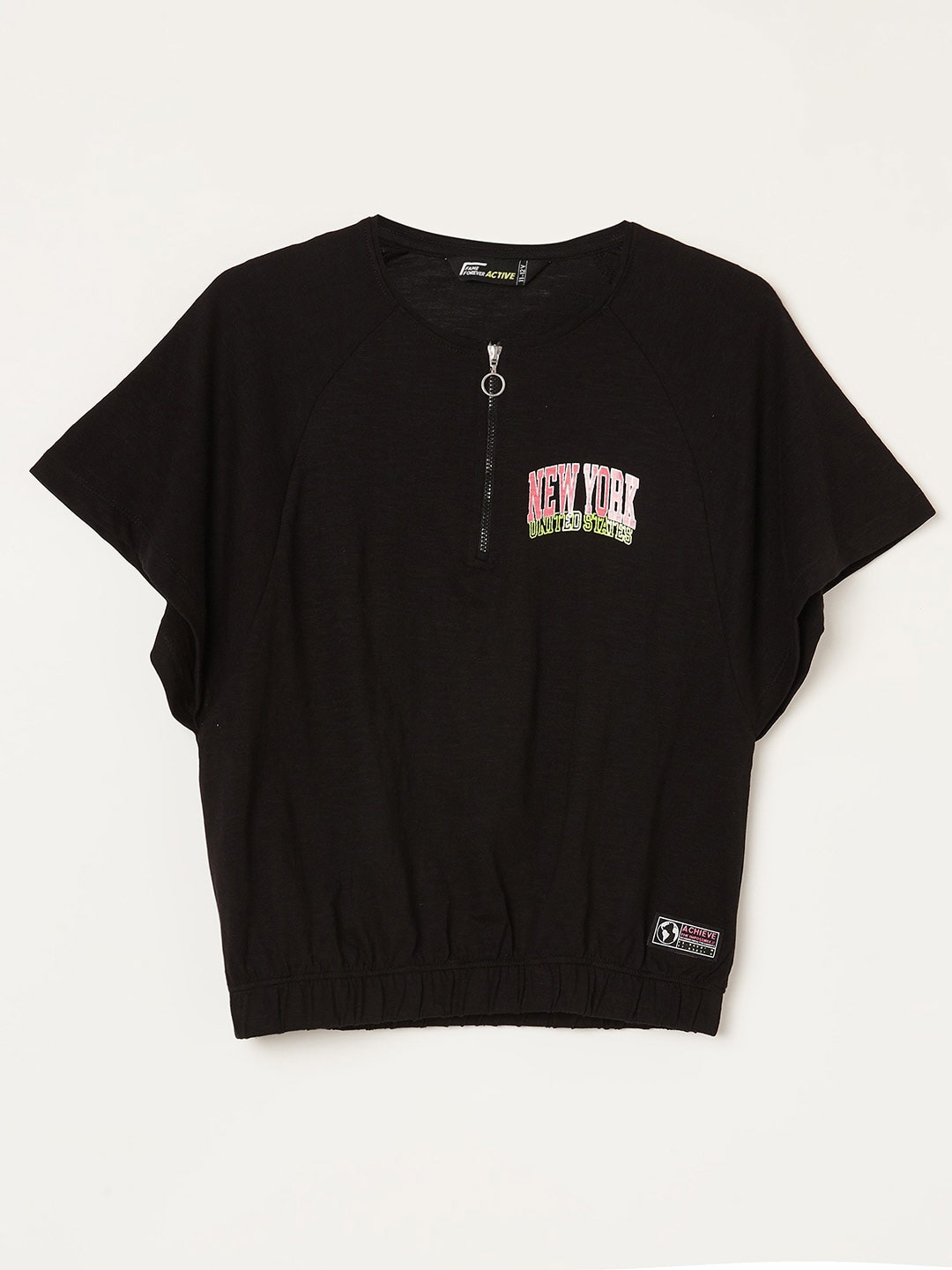 

Fame Forever by Lifestyle Girls Raglan Sleeves Blouson Cotton Top, Black