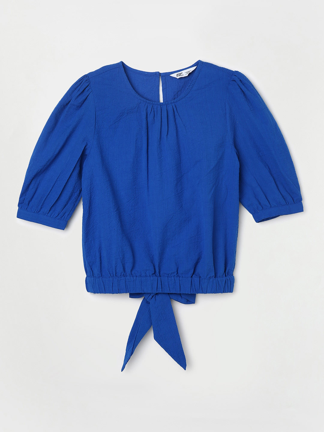 

Fame Forever by Lifestyle Puff Sleeves Gathered Blouson Top, Blue