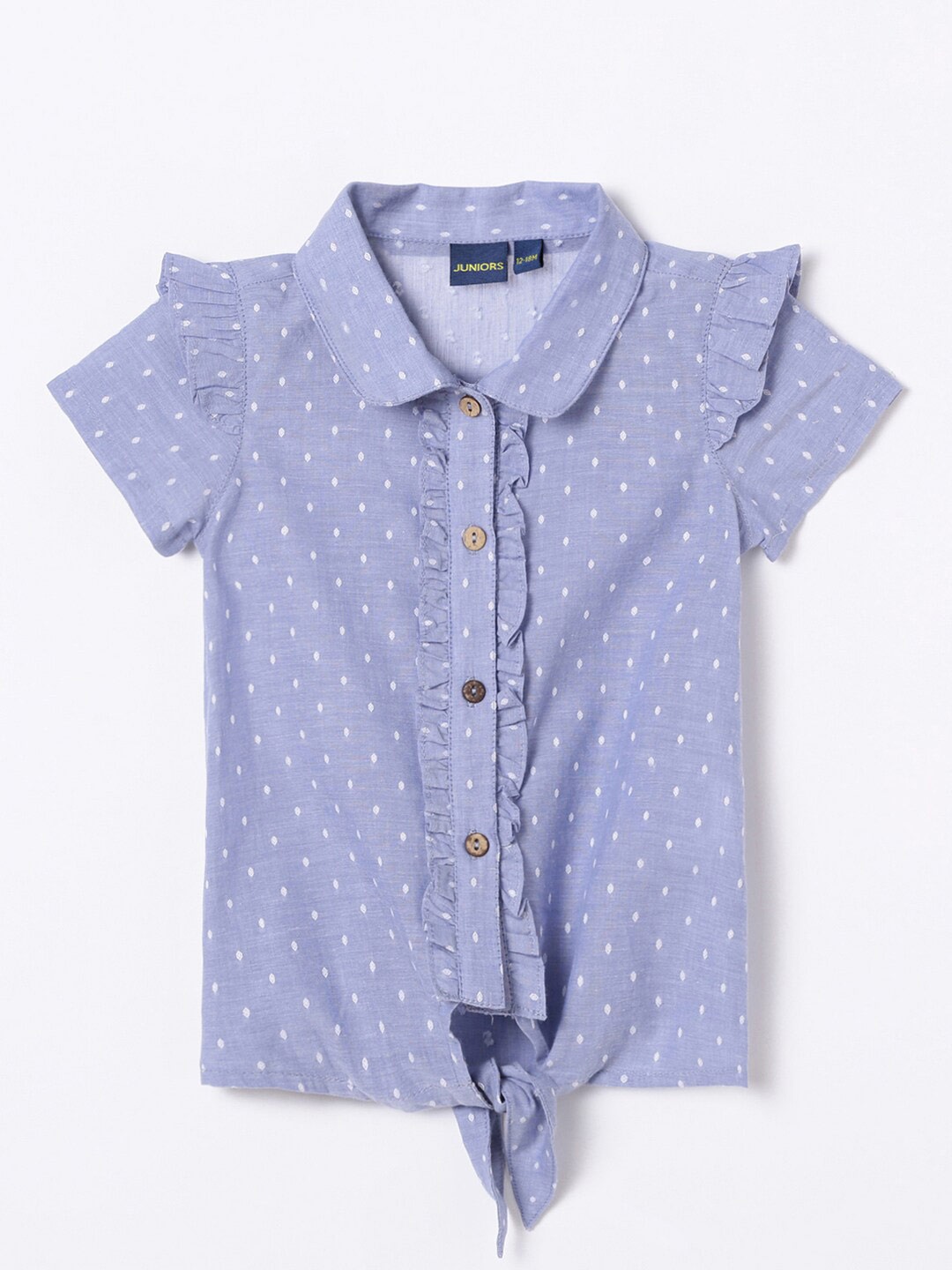 

Juniors by Lifestyle Spread Collar Polka Dots Printed Shirt Style Cotton Top, Blue