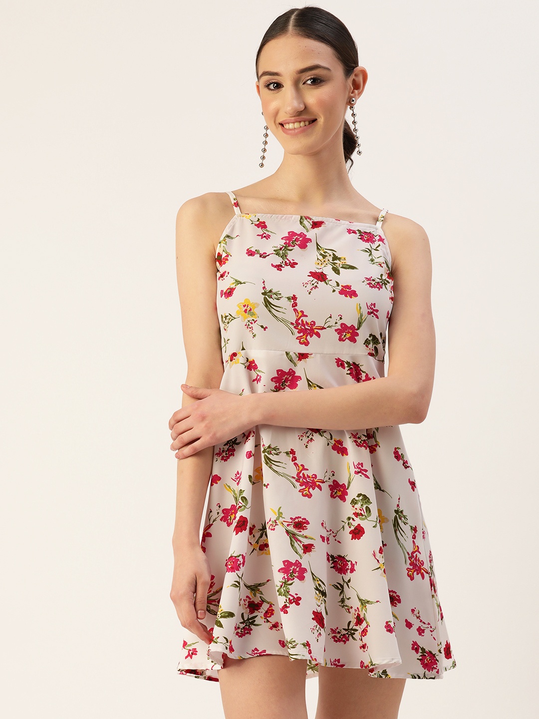 

WISSTLER Floral Crepe A-Line Mini Dress, White