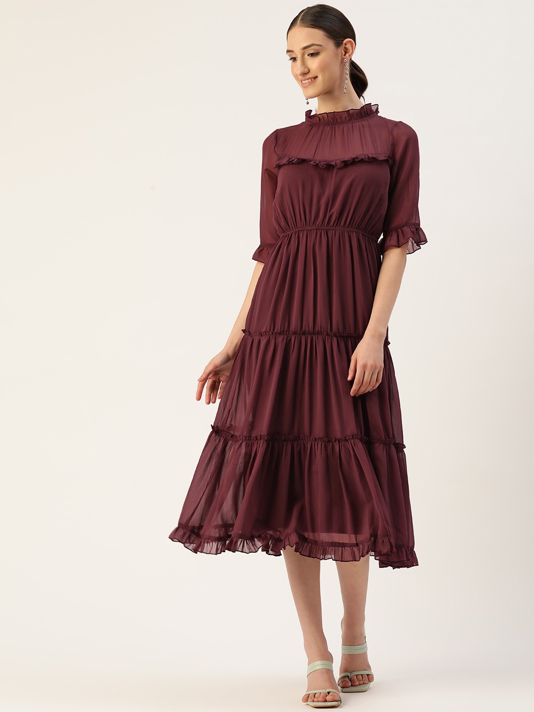 

WISSTLER Chiffon Midi Dress, Coffee brown