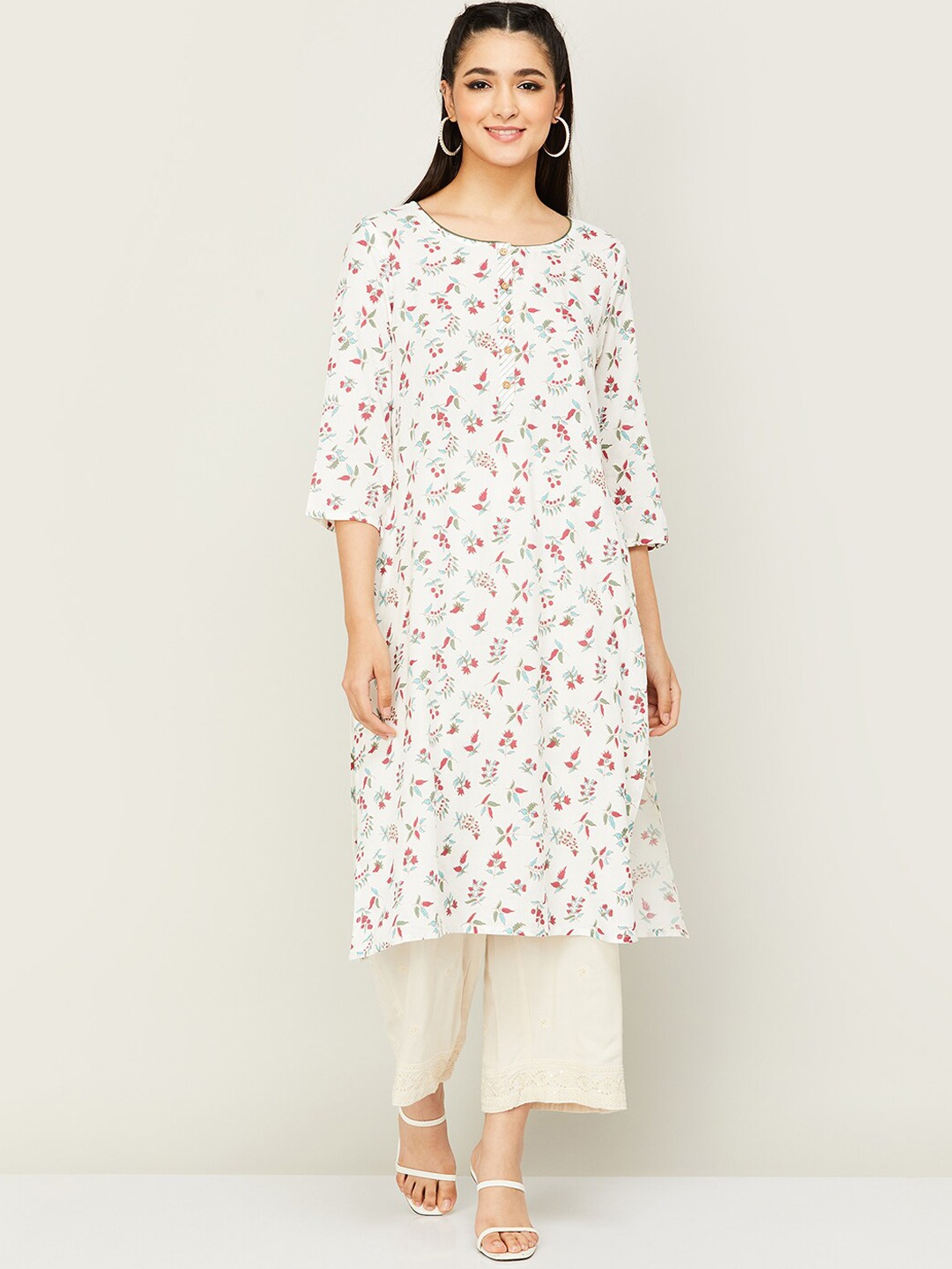

Melange by Lifestyle Floral Printed Straight Regular Kurta, White