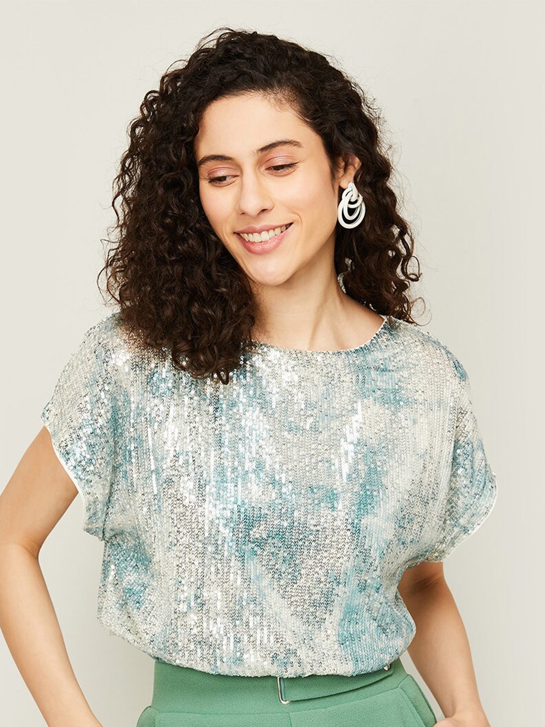 

CODE by Lifestyle Round Neck Sequinned Embellished Top, Silver